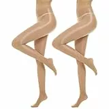 MANZI 2 Paar Glanzstrumpfhosen Damen Sexy Seidenglatt Feinstrumpfhose 15 Den transparent reißfest Natur,L-XL