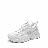 DREAM PAIRS Damen Sneakers mit Dicker Laufsohle & atmungsaktivem Material, feuchtigkeitsabsorbierende Einlegesohle für Tageskomfort,Size 39,Weiss,SDFN2406W