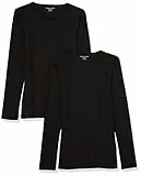 Amazon Essentials Damen Schmal geschnittenes Oberteil mit Langen Ärmeln und Rundhalsausschnitt aus Rippstrick (in Übergröße erhältlich), 2er-Pack, Schwarz, M