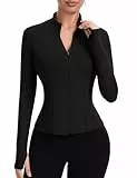 IECCP Sportjacke Damen Langarm Laufjacke Sportshirt Atmungsaktive Funktionsshirt Trainingsjacke Leicht Laufshirt Sport Gym Yoga Fitness Oberteil mit Daumenloch Schwarz L