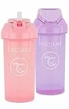 Twistshake 2x Baby Trinklerntasse mit Strohhalm - 360ml | Auslaufsichere Trinkflasche | Strohhalmbecher | BPA-frei | Trainingstasse Für Kinder | Rosa Lila