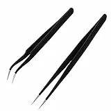 Sularpek Wimpernverlängerung, Pinzette, Pinzette aus Edelstahl, Wimpernzange mit gerader und gebogener Spitze, für Ihre tägliche Schönheitsroutine (schwarz)