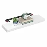 VASAGLE Wandregal, Schweberegal, Regalbrett, 20 x 80 x 3,8 cm, Wandboard für Bilderrahmen, Deko, Regal für Wohnzimmer, Arbeitszimmer, Küche, schneeweiß LWS028WE01