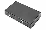 DIGITUS KVM-Switch HDMI – USB-C für Notebook-Anschluss – 2-Port Single-Display – 2 PC 1 Monitor – 1x Maus, Tastatur & Audio für 2 Computer – RJ45 LAN-Port & USB-C Hub für Laptop – Schwarz