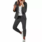 Hosenanzüge Für Damen Elegant 2 Teilig Business Casual Anzüge Set Langarm Zweiteiler Sportlich Hosen Set Einfarbig Blazern + Elastischer Bund Hose Freizeitanzug Slimfit Festlich (03-Dark Gray, M)