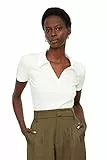 Trendyol Damen V-neck Crop Gestrickte Bluse Blouse, Weiß, S EU