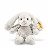 Steiff Hoppie Hase 18 cm hellgrau, Plüschtier Hase mit Schlappohren, Soft Cuddly Friends, flauschiges Stofftier zum Kuscheln und Spielen, Kuscheltier für Mädchen und Jungen, waschmaschinenfest