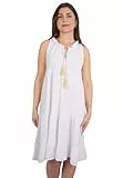 Seasons of April Ärmelloses Damen Musselin Kleid Mini Midi 100% Baumwolle mit Tasseln, Leicht & Locker, One Size - Buki (weiß)