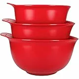 KitchenAid 3er Set Rührschüsseln, Spülmaschinenfest, ineinander stapelbar, 3 Schüsseln mit rutschfester Basis und Ausguss – Empire Rot