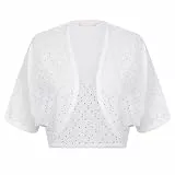 Belle Poque Boleros für Damen Offene Front Batwing Kurzarm Leichte Bolero Shrug für den täglichen Gebrauch Weiß BP0910-02 S