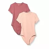 Amazon Essentials Damen T-Shirt-Body aus elastischem Baumwolljersey mit schmaler Passform, 2er-Pack, Pflaume/Staubrosé, L