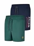 JACK & JONES Badehose Herren lang Regular fit Badeshorts 2er Pack JPSTMAUI Swim Mix Kurze Hosen Schwimmhose Shorts, Größe:3XL, Farbe:Pack 4 (Mallard Green)