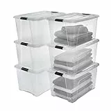 Iris Ohyama Aufbewahrungsboxen mit Deckel, 45L, 6er-Set, Transparent, Sicherer Verschluss, Stapelbar, Griffe, Schlafzimmer, Schrank, Büro, Organisation, BPA-freies Plastik, Ordnungsboxen, NTB-45