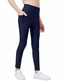 Arshiner Mädchen Leggings Dunkelblau Dünn Fleece Sportleggings Atmungsaktiv Turnhose Kinder Sporthose Winter Thermo-Leggings 140/9-10 Jahre
