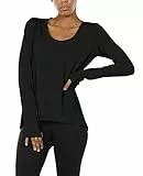 icyzone Damen Laufshirt Langarm Sport Shirt Atmungsaktive Langarmshirt Fitness Top Oberteil mit Daumenloch (XL, Schwarz)