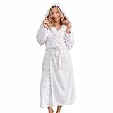 V.&GRIN Damen-Bademantel mit Kapuze, super saugfähig, schnell trocknend, für nach der Dusche, Spa, weicher Bademantel mit Blasenstruktur, Weiss/opulenter Garten, XXL/3XL