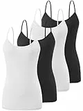 Knuffnee Damen Unterhemden Verstellbare Spaghetti Tops Basic Cami Tank Top 4er Pack Schwarz/Weiß/Schwarz/Weiß M