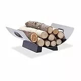 Relaxdays Kaminholzkorb Edelstahl, Feuerholzkorb modern, Brennholzkorb Metall, Holzlege, HxBxT: 16 x 41 x 33 cm, silber