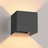 vatato LED Wandleuchte 12W, Innen/Aussen Aluminium Wandlampe Einstellbarer Lichtstrahl, 3000K Warmweiß Außenwandleuchte IP54 für Wohnzimmer Schlafzimmer Garten (Dunkelgrau 1 Stück)