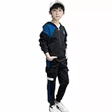 linboo Jungen Trainingsanzug Sport Set 2tlg Jogginganzug Freizeitanzug Sweat-jacke mit Kapuze + Sporthose Sport Anzug für Kinder, Blau, 128(Herstellergröße: 130)