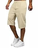 YAOBAOLE 3/4 Hose Herren Sommer Leinen Shorts Kurze Hosen Freizeit Khaki 3XL