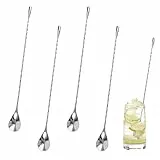 4 Stück Barlöffel 30cm, Langer Stiel Cocktail Löffel aus Edelstahl, Professioneller Cocktailrührlöffel con Spiralmuster, Langer Griff Rühroffel, Bar Spoon für Martinis, Kaffee, Bar, Cocktail Shaker