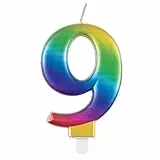 Unique Party 19639 Metallische Geburtstagskerze - Zahl 9 - Regenbogen