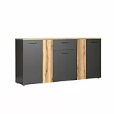 trendteam smart living Esteban Kommode Anthrazit/Evoke Eiche Aufbewahrungsschrank mit 6 Fächern und 1 Schublade (BxHxT) 181 x 86 x 38 cm Vollauszug-Funktion