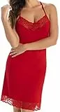 Teyli Nachthemd aus Viskose mit Spitze Kolhi Rot S