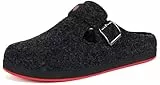 Sisttke Hausschuhe Damen Herren Filzpantoffeln Unisex Winter Geschlossen Bequeme Pantoffeln mit Wechselfußbett,Schwarz,46 EU