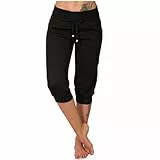 Jamicy Damen Sommer Caprihose Jogginghose Lässig Locker Bequem 3/4 Lange Hose Baumwolle Sommerhose Yoga Fitness Activewear mit Tasche für Sport und Freizeit Outlet Angebote Schwarz M