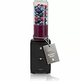 WMF Kult X Mix & Go – Smoothie Maker & Mixer, kompakter Standmixer 300 W mit 0,6 L Tritan-Flasche, 4 Edelstahlklingen, Sicherheitsabschaltung, Shake Mixer aus Cromargan Edelstahl, Deep Black