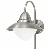 EGLO Außen-Wandlampe Sidney, 1 flammige Außenleuchte, Wandleuchte aus Edelstahl in Silber und Glas in Weiß, Opal-matt, E27 Fassung, IP44