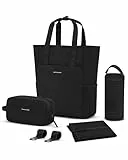 Kapten & Son Rucksack Lindby Diaper Set All Black 12 L | 2in1 Wickelrucksack & Wickeltasche mit Kinderwagen- und Kofferbefestigung | inklusive Kulturtasche, Wickelunterlage & isolierter Flaschenhalter