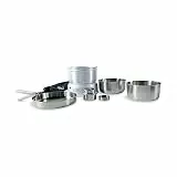 Tatonka Multi Set + Alcohol Burner (8-teilig) - Camping-Kochgeschirr aus Edelstahl mit Spirituskocher - (Pfanne, 2 Töpfe, Klemmgriff, Windschutz, Kochgestell und Kocher)