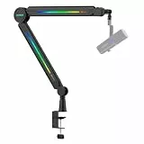IXTECH RGB Mic Boom Arm High Profile, Overhead Boom Arm Mikrofonständer Schreibtischhalterung, verstellbarer Mikrofonständer mit Tischhalterung, Mikrofonarm für Live-Streaming, Gaming,