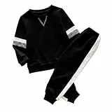 Haloumoning Kinder Trainingsanzug Jungen Sportanzug Rundhalspullover und Hose mit Kordelzug Schwarz 6-8 Jahre