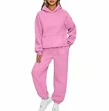 Trainingsanzug Damen Loungewear Damen Set Freizeitanzug Jogginganzug Damen Set Hoodie Hausanzug 2-Teilig Damen Kuschelig Sportanzug Damen Set Tracksuit Jogginganzüge Damen Lang Große Größen Rosa S