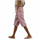 EMATOP Sommer Kurze Hose Damen Leinen Bermuda Shorts High Waist Sommershorts Leicht Einfarbig Leinenshorts mit Taschen Sporthose Elegant Baumwolle Strandshorts Weich Bequem Freizeithose