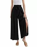 GRACE KARIN Damen Elegant Hohe Taille Palazzo Hose Sommer Leicht Hose Mit Taschen Schwarz S