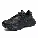 Hawkwell Damen Plateau-Wanderschuhe mit Schnürung, bequem, Retro, stilvoll, für Training, Sport, Arbeit, lässig, klobige Sneakers, Schwarz, EU 39