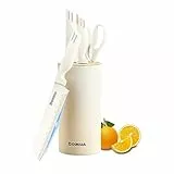 Justup Messerset, 5-tlg Messerblock Set Scharf Edelstahl Kochmesser Set mit Ergonomischem Griff, Professionelles Kochmesser Set mit Block (Beige)