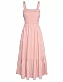 GRACE KARIN Sommerkleider für Damen Spaghettiträger A-Linie Maxi Kleid mit Taschen Rosa XL