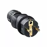 LEGRAND, Gummistecker, bruchsicherer Thermoplasteinsatz, Schlagfestigkeit IK08, Schutzklasse IP44, Zugentlastung 30kg bei 2,5mm², Klemmen bereits geöffnet, 16A, Farbe: Schwarz, 050340
