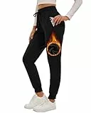 Havideto Gefütterte Jogginghose Damen Winter Warme Fleecehose Verdickte Thermohose High Waist Winterhose Sweathose mit Taschen Verstellbarer Kordelzug Schwarz M