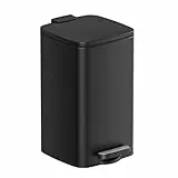 SONGMICS Kosmetikeimer, 8 Liter, Mülleimer Bad, kleiner Abfalleimer, Tretmülleimer, mit Pedal, für kleine Räume, mit Deckel, Softclose, Stahl, schwarz LTB591B0802