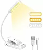 GARITE Leselampe Buch Klemme, 10 LED Buchlampe mit Stufenloser Dimmung, 3 Farbmodi (Warm/Weiß/Warmweiß), USB-C Wiederaufladbare Klemmlampe, Faltbare Leselampe für Nachtlesen, Buch, Bett, Büro, Reisen
