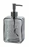 WENKO Seifenspender Pure Soap, nachfüllbarer Flüssigseifenspender aus hochwertigem Glas, großzügiger Desinfektionsmittelspender für Küche, Bad und Gäste-WC, Füllmenge 550 ml, 9,5 x 20 x 6 cm, Grau