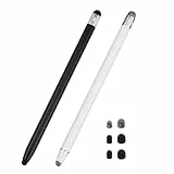 Eingabestift für Tablets und Smartphones, 2 Stück mit 6 austauschbaren Aufsätzen, kompatibel mit iPhone, iPad, Samsung, Huawei, Xiaomi, Chromebook und vielen anderen, Schwarz und Silber