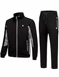 Little Donkey Andy Herren Trainingsanzug Jogginganzug Set Lässig Leichter Sportanzug mit Vollverschluss Jacke & Hose für zu Hause, Freizeit und Gym Schwarz 2XL